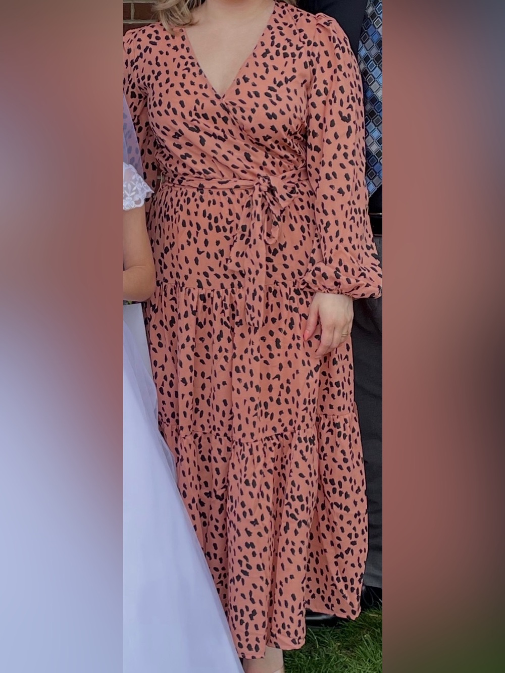Petal & Pup Peach-Pink Printed Tiered Wrap Maxi Dress - Size 4